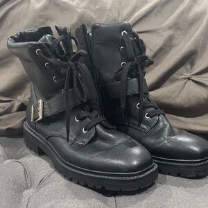 Women's wide width Black Lace-Up Combat Boots
